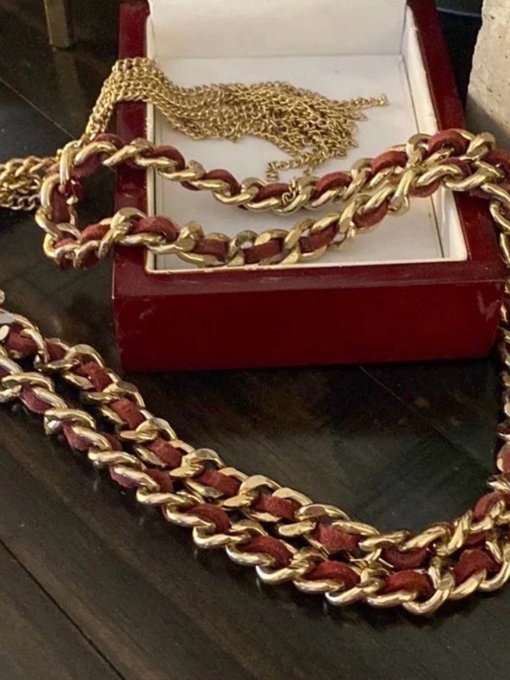 Guess Leather & Gold Tassel Necklace